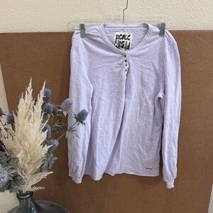 Peace Love World Cotton Hanley Long Sleeve Top with Gold Snap Buttons Sz Xs